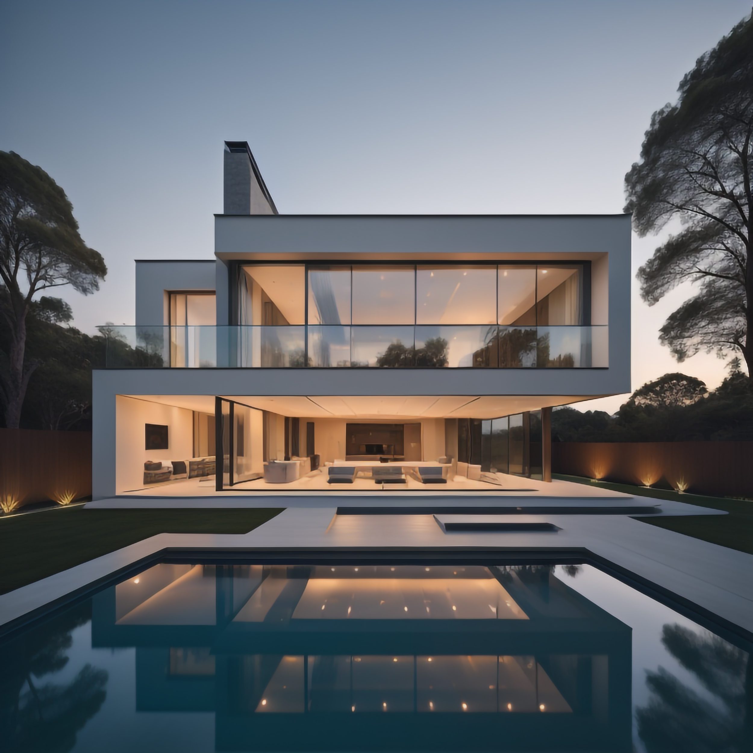 external-view-contemporary-house-with-pool-dusk
